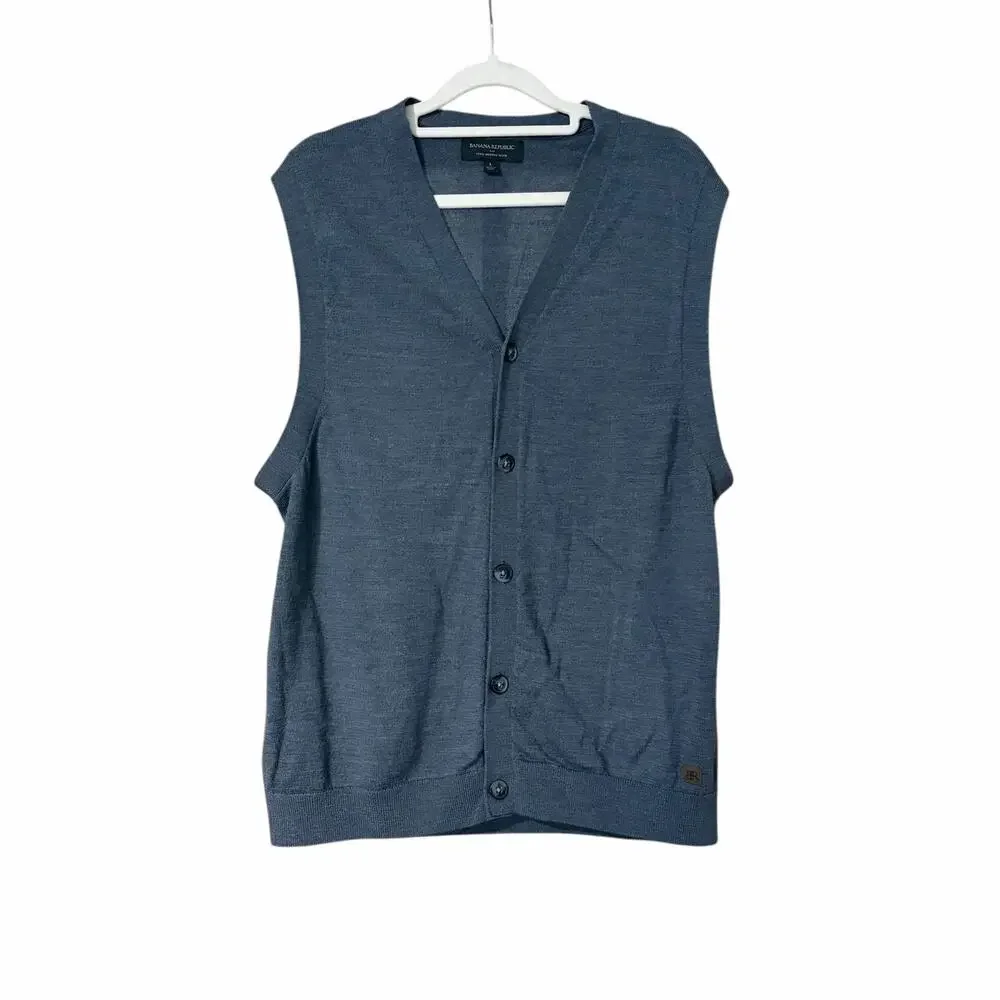 Banana Republic Mens Merino Wool Sweater Vest Gray GrandpaCore Academia Large